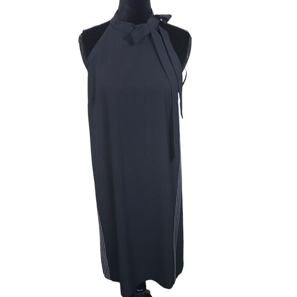 Ann Taylor Dress 8 Black White Stitch Bow Tie Neck A-Line Clueless Preppy Read - Picture 1 of 13